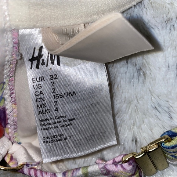 COPY - HM FLORAL BALCONETTE BIKINI BRA TOP in WHITE w/ PURPLE GREEN & GOLD HARD… - Picture 3 of 5